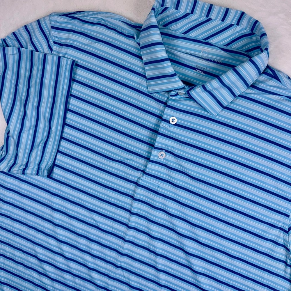 Southern‎ Tide Polo Shirt Mens XL Blue Striped brrr Performance Stretch